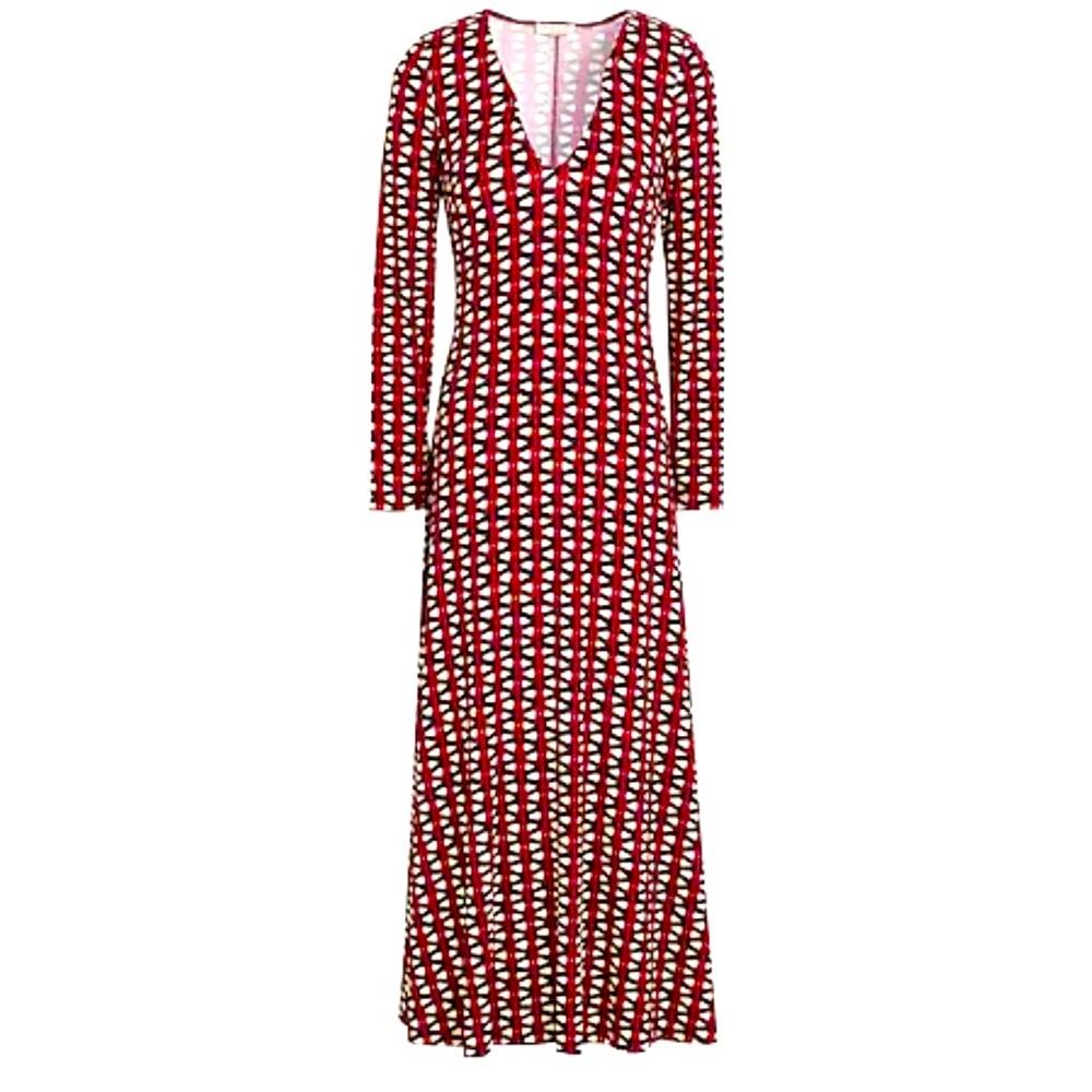 Brand  Spanish designer name SIYU Chic Red/ navy Geometric Long Sleeve Dress 10